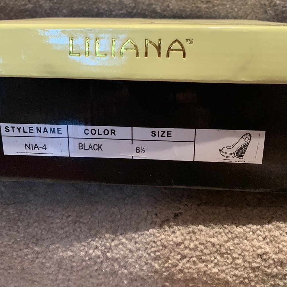 Sexy black rhinestone decor peep toe mirror trim wedges from Liliana. Size 6 1/2 - Picture 8 of 10